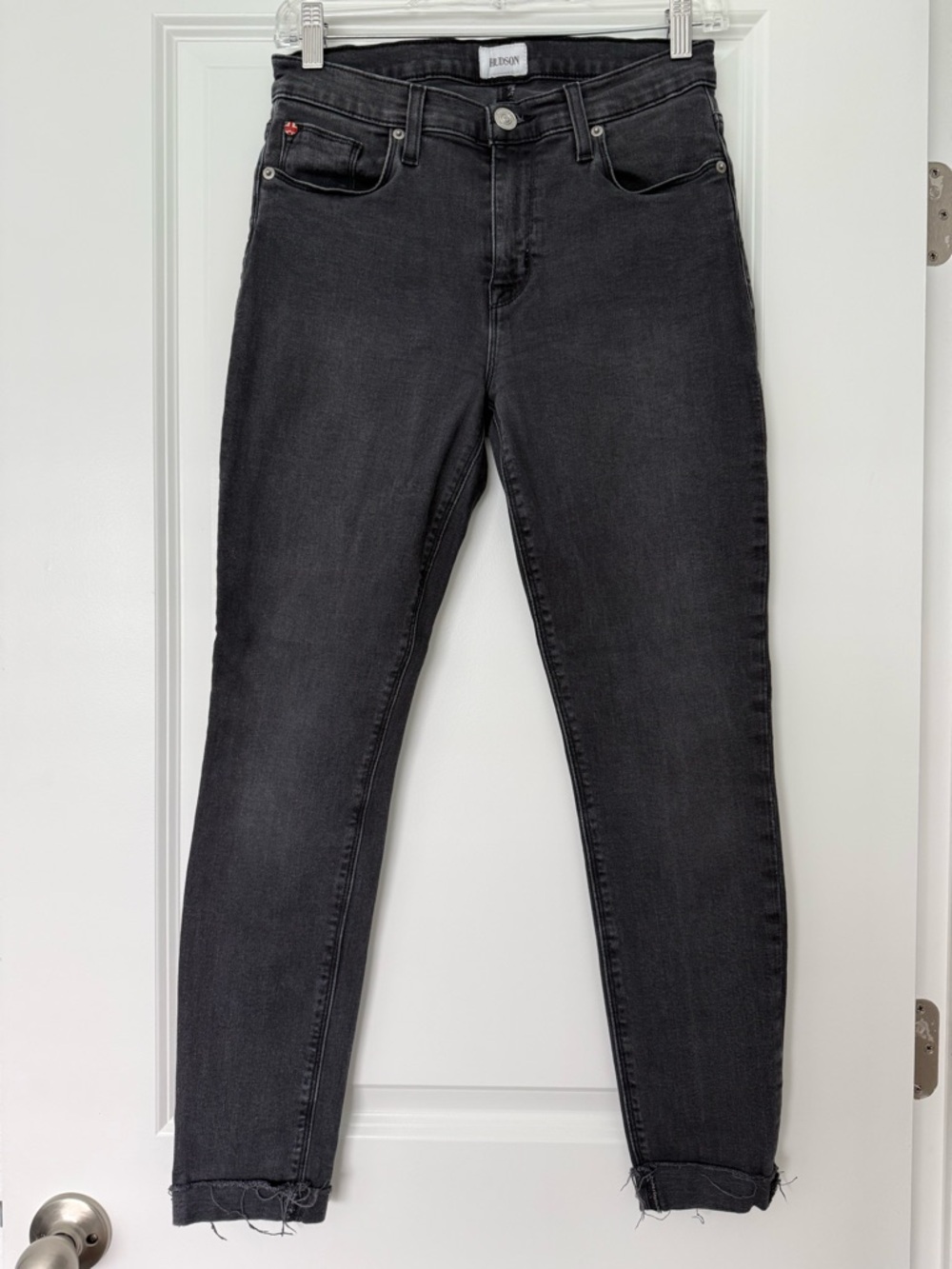 Hudson Jeans Women's Charcoal Skinny High-Rise Jeans with Raw Hem